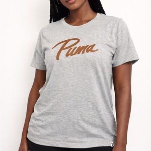 PUMA Logo Tee Heather Gray Cotton Blend Women’s L